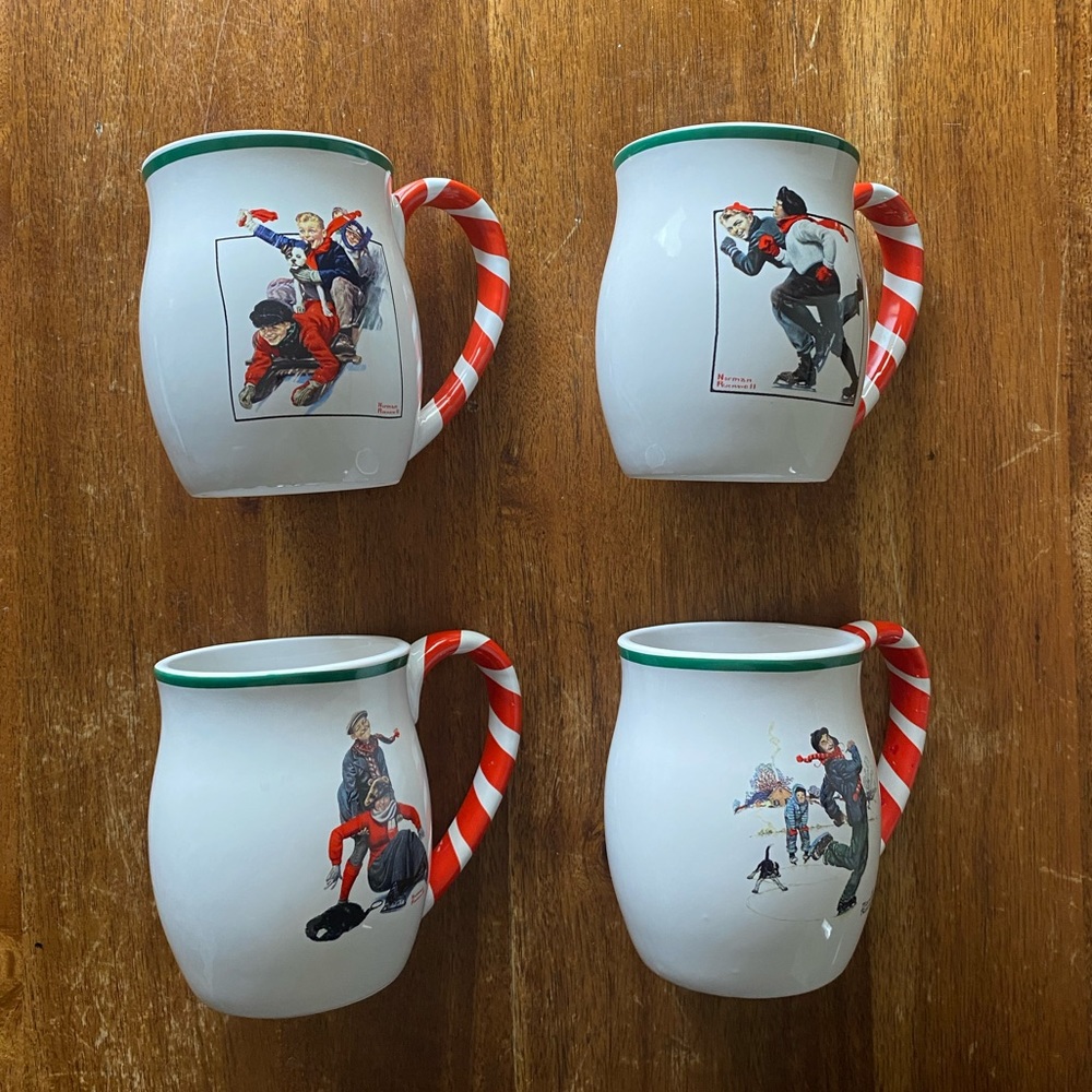 Norman Rockwell Art Christmas Mugs XMAS Set Of 4